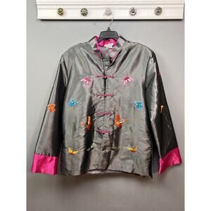 Grace Chuang New York open front jacket Womens Medium Butterfly Embroidered Gray